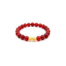 Load image into Gallery viewer, 24K Gold Piyao Pixiu Lucky Charm Bracelet Gemstones Carnelian 8mm S6.5&quot;
