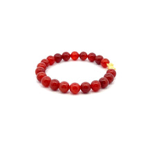 Load image into Gallery viewer, 24K Gold Piyao Pixiu Lucky Charm Bracelet Gemstones Carnelian 8mm S6.5&quot;
