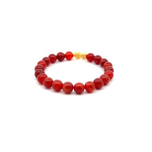 Load image into Gallery viewer, 24K Gold Piyao Pixiu Lucky Charm Bracelet Gemstones Carnelian 8mm S6.5&quot;
