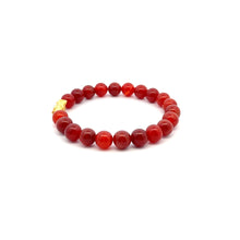 Load image into Gallery viewer, 24K Gold Piyao Pixiu Lucky Charm Bracelet Gemstones Carnelian 8mm S6.5&quot;
