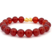 Load image into Gallery viewer, 24K Gold Piyao Pixiu Dragon Lucky Charm Bracelet Gemstones Birthstones Carnelian 9.5 - 10mm S7&quot; - Rafant
