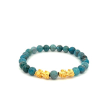 Load image into Gallery viewer, 18K Gold Dragon Pixiu Double Piyao Lucky Charm Bracelet Gemstones Apatite 6mm - Rafant

