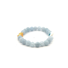 Load image into Gallery viewer, 18K Gold Pixiu Piyao Bracelet Natural Gemstones Aquamarine 6mm Evil Eye MOP
