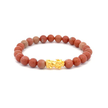 Load image into Gallery viewer, 24K Gold Piyao Pixiu Lucky Charm Bracelet Gemstones Jade Indian Red 6mm - Rafant
