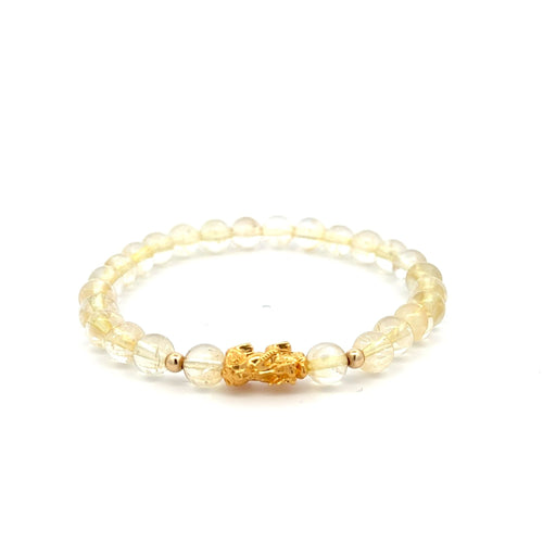 18K Gold Dragon Pixiu Piyao Lucky Charm Beads Bracelet Gemstones Citrine 6mm - Rafant