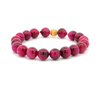 Load image into Gallery viewer, 18K Gold Money Ball Lucky Charm Beads Bracelet Gemstones Pink Tiger&#39;s Eye 8mm - Rafant
