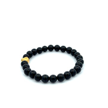 Load image into Gallery viewer, 24K Yellow Gold Money Bag Lucky Bracelet Black Onyx Gemstones 6mm - Rafant
