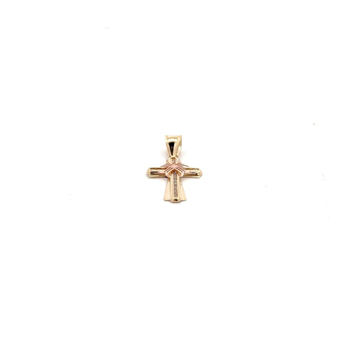14k Gold Pendant Cross Religious Two Tone Cubic Zirconia - Rafant