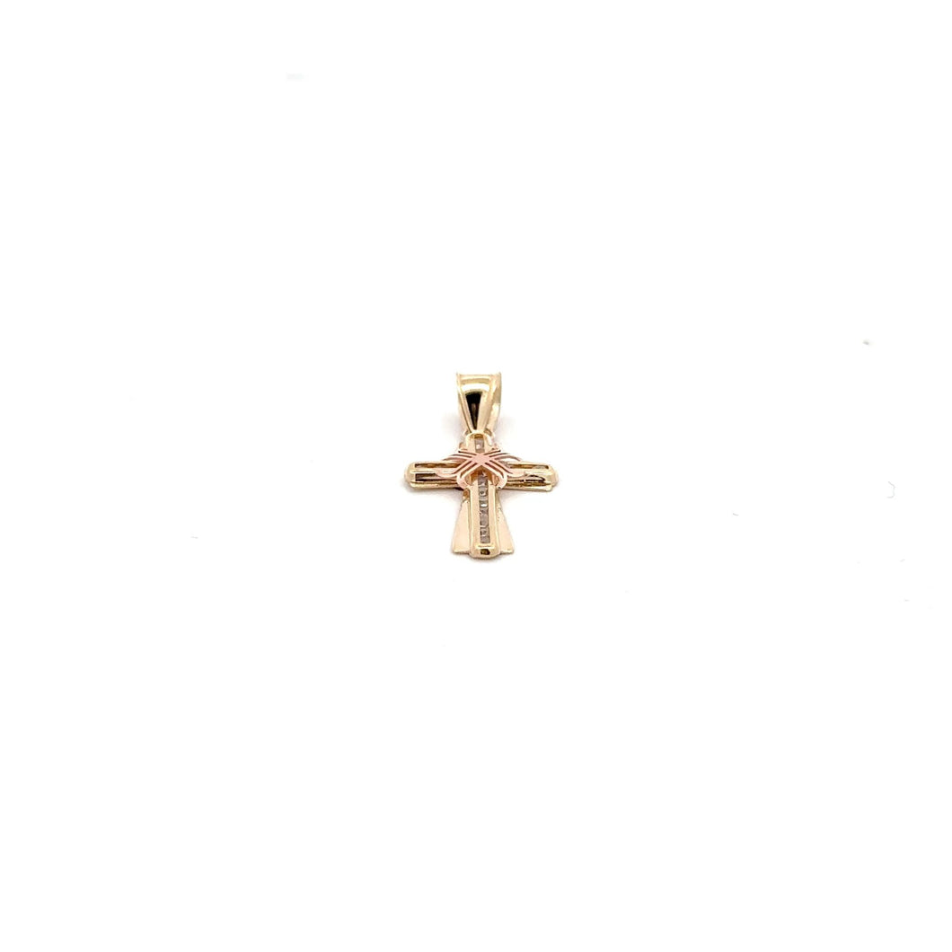 14k Gold Pendant Cross Religious Two Tone Cubic Zirconia - Rafant
