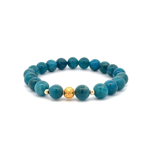 18K Gold Money Ball Lucky Charm Beads Bracelet Gemstones Apatite 8mm - Rafant