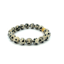 Load image into Gallery viewer, 18K Gold Money Ball Lucky Bracelet Gemstones Dalmatian Jasper 8mm - Rafant
