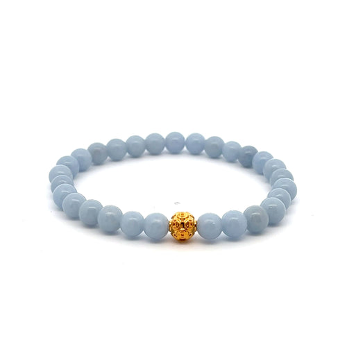 18K Gold Money Ball Lucky Bracelet Gemstones Angelite 6mm - Rafant