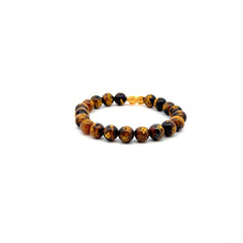 Load image into Gallery viewer, 18K Gold Piyao Pixiu Dragon Bracelet Gemstones Tiger&#39;s Eye Carved 8mm
