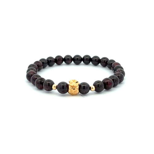 18K Gold Money Bag Lucky Charm Beads Bracelet Gemstones Garnet 6mm - Rafant
