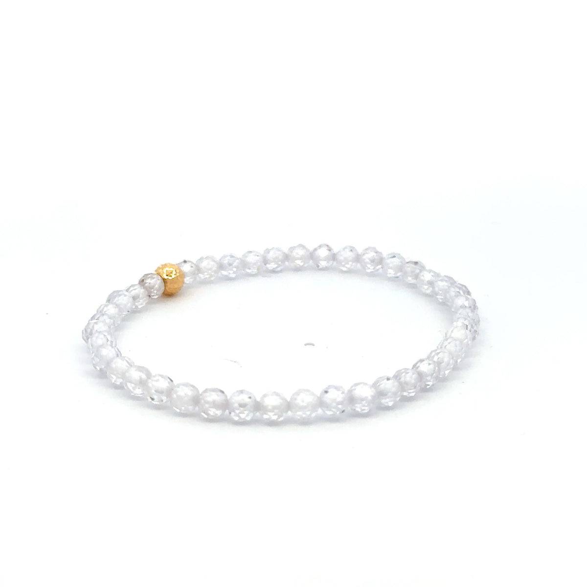 18K Gold Bead Stretchable Bracelet Clear Faceted Zircon Gemstones - Rafant