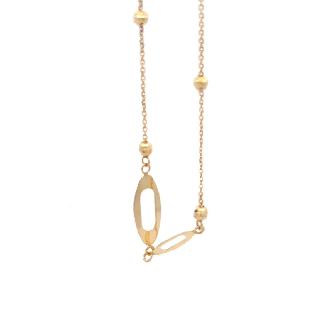18K Gold Bracelet Oval Beads Size 7 inches plus one inch Extension Charm - Rafant