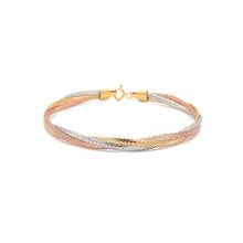 Load image into Gallery viewer, 18K Gold Bracelet Tricolor Soft Mesh Flexible Bangle 6.25 inches 1.8 grams - Rafant
