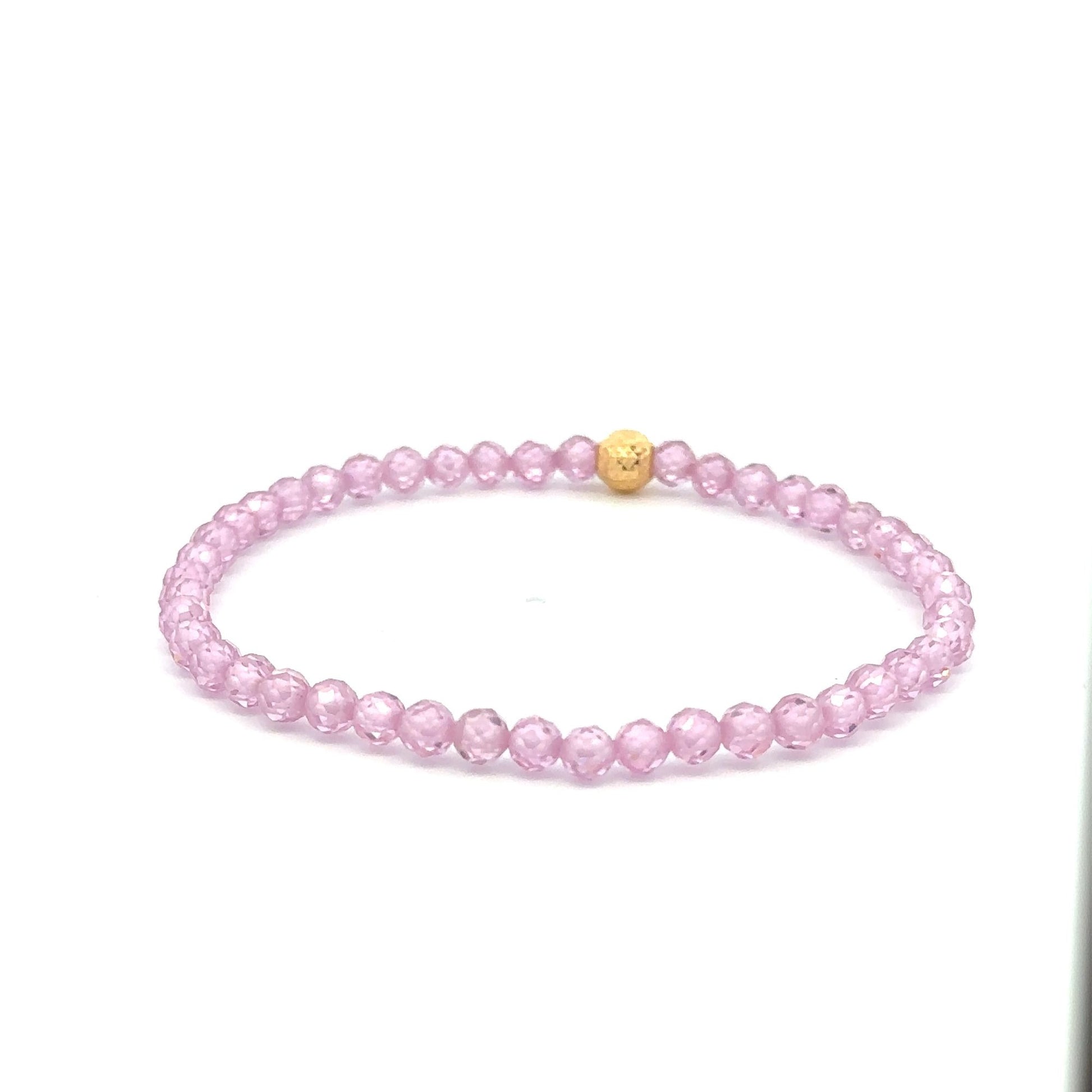 18K Gold Bead Stretchable Bracelet Pink Faceted Zircon Gemstones - Rafant