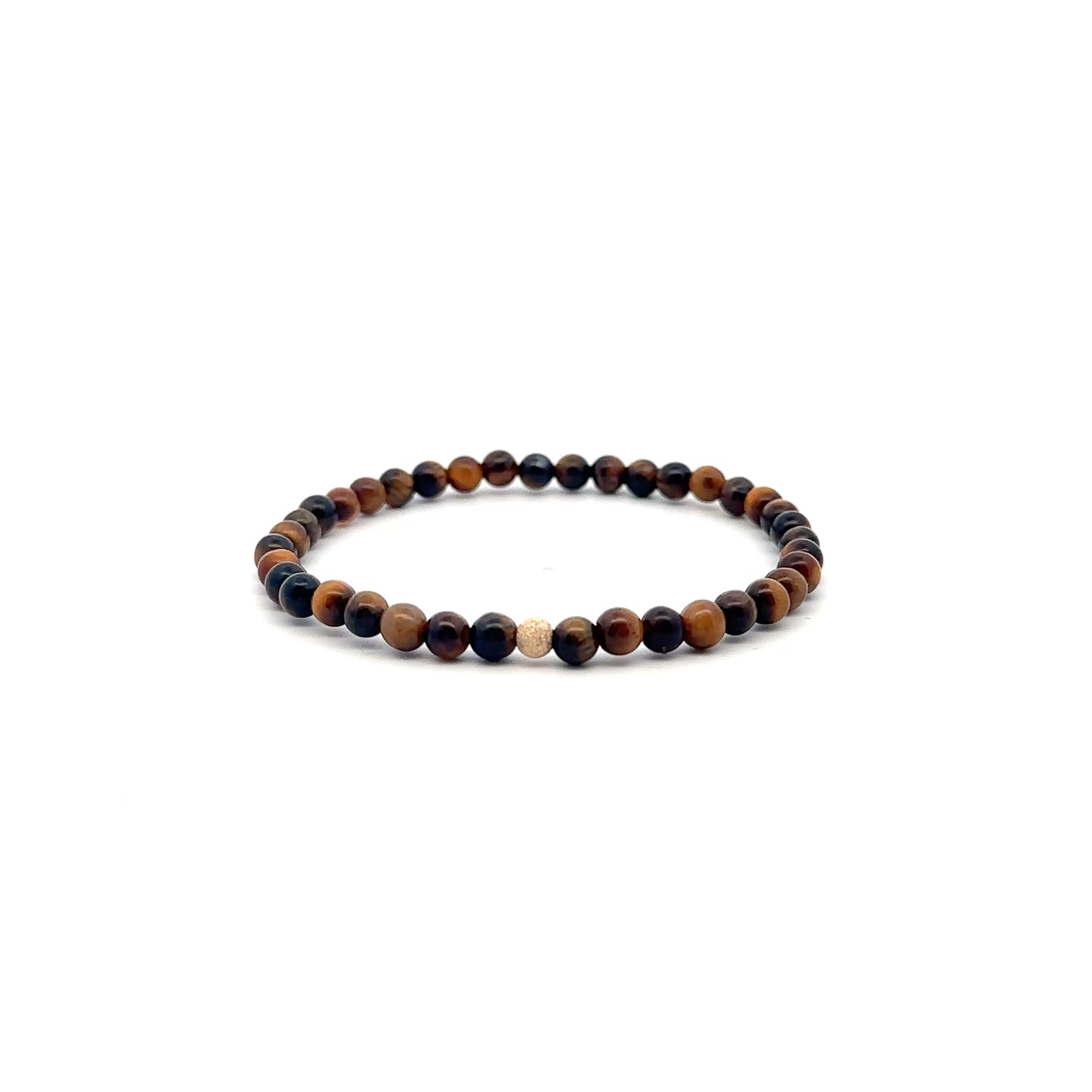 Tiger's Eye Mini 4mm 6mm Gemstone Stretch Bracelet with 14K Gold Accent Bead -Choose Yellow Polished, Stardust, Corrugated, Rose, White Stardust - Rafant