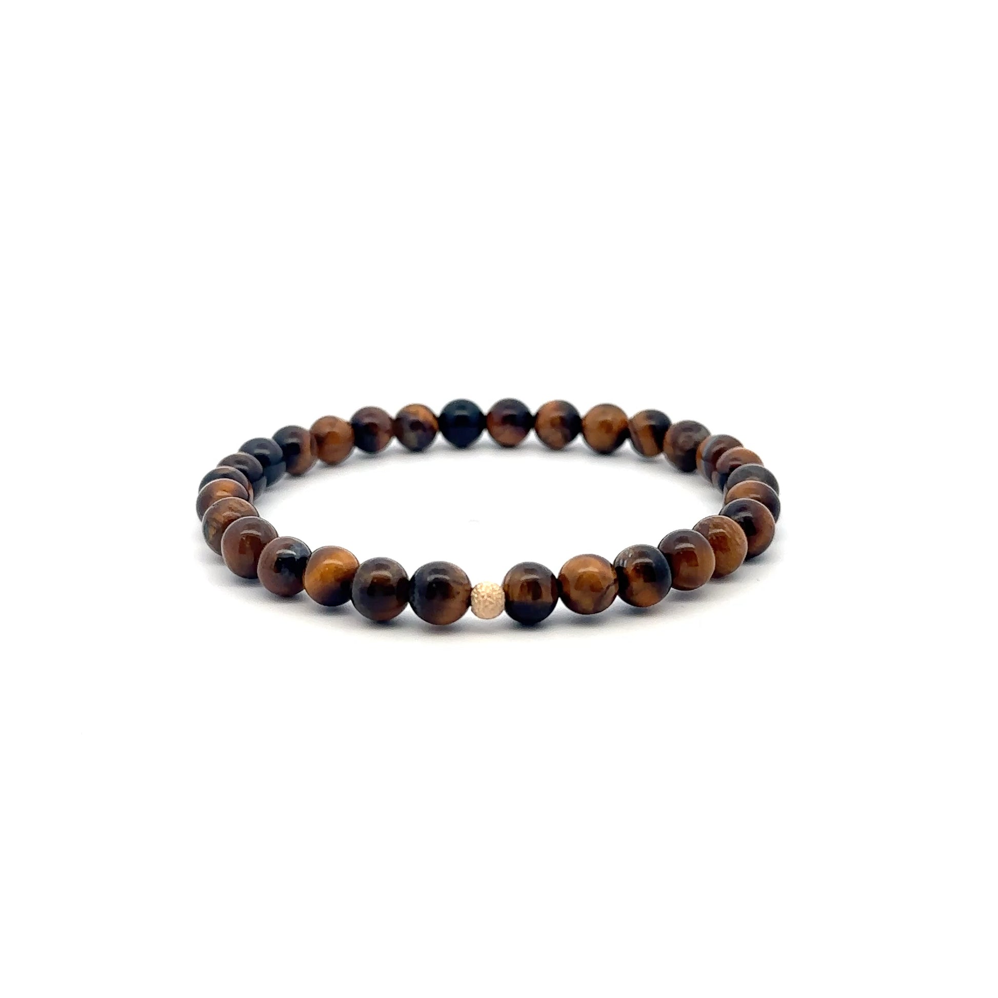 Tiger's Eye Mini 4mm 6mm Gemstone Stretch Bracelet with 14K Gold Accent Bead -Choose Yellow Polished, Stardust, Corrugated, Rose, White Stardust - Rafant