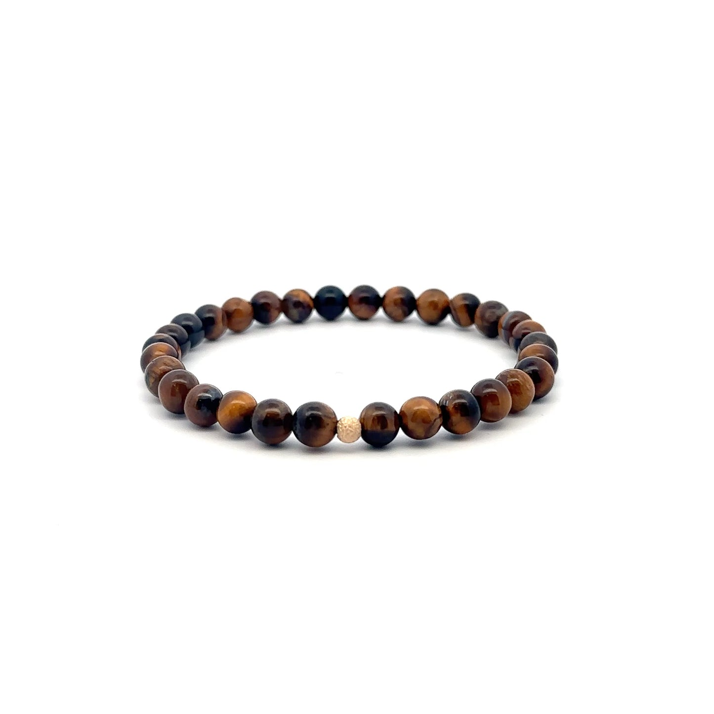 Tiger's Eye Mini 4mm 6mm Gemstone Stretch Bracelet with 14K Gold Accent Bead -Choose Yellow Polished, Stardust, Corrugated, Rose, White Stardust - Rafant