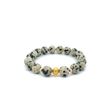 Load image into Gallery viewer, 18K Gold Money Ball Lucky Charm Beads Bracelet Gemstones Dalmatian Jasper 8mm - Rafant
