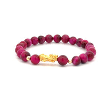 Load image into Gallery viewer, 18K Gold Dragon Pixiu Piyao Lucky Charm Bracelet Gemstones Pink Tiger&#39;s Eye 6mm - Rafant
