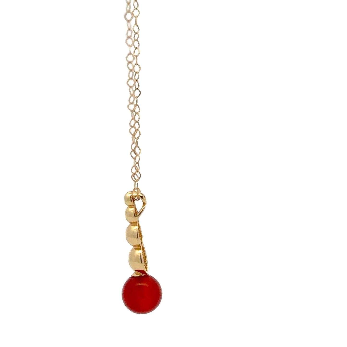 18K Yellow Gold Necklace Chain 17.5 inches Carnelian Ball Pendant 1.66 grams - Rafant