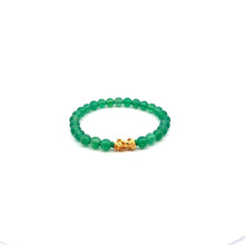 Load image into Gallery viewer, 18K Gold Pixiu Piyao Lucky Charm Bracelet Natural Green Agate Gemstones 6mm
