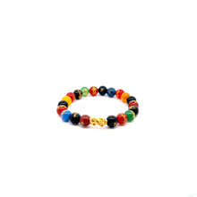 Load image into Gallery viewer, 18K Gold Pixiu Piyao Bracelet Natural Gemstones Agate Multicolor 8mm Elastic Bracelet
