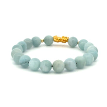 Load image into Gallery viewer, 18K Gold Dragon Pixiu Piyao Lucky Charm Beads Bracelet Gemstones Aquamarine 8mm - Rafant
