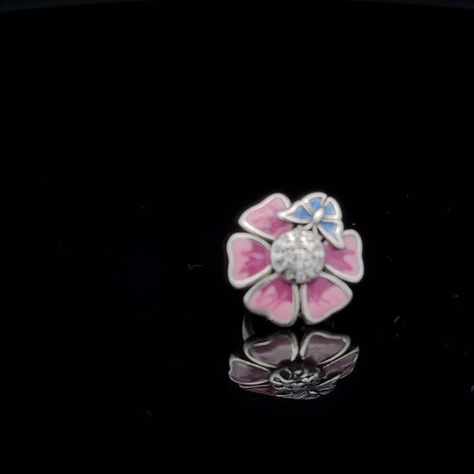 925 Sterling Silver Charm Bead Flower Pink Multicolor For Charm Bracelet Necklace - Rafant