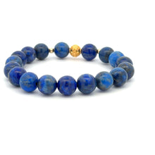 Load image into Gallery viewer, 18K Gold Money Ball Lucky Charm Beads Bracelet Gemstones Lapis Lazuli 8mm - Rafant
