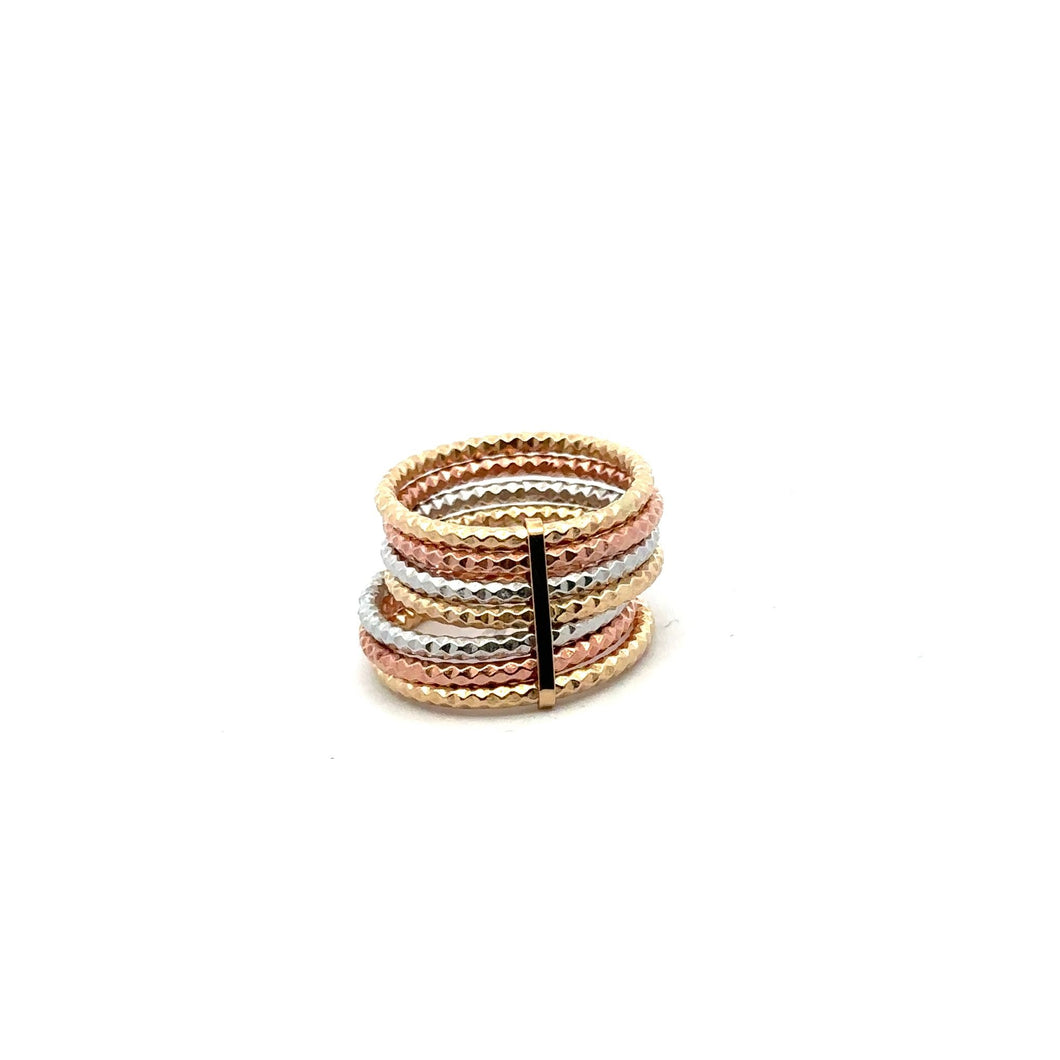 18K Gold Ring Tricolor Seven Day Ring Size 4.75 - Rafant