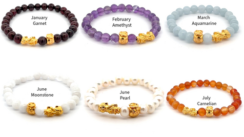 18K Gold Dragon Pixiu Piyao Money Bag Lucky Charm Bracelet Gemstones Birthstones 6mm - Rafant