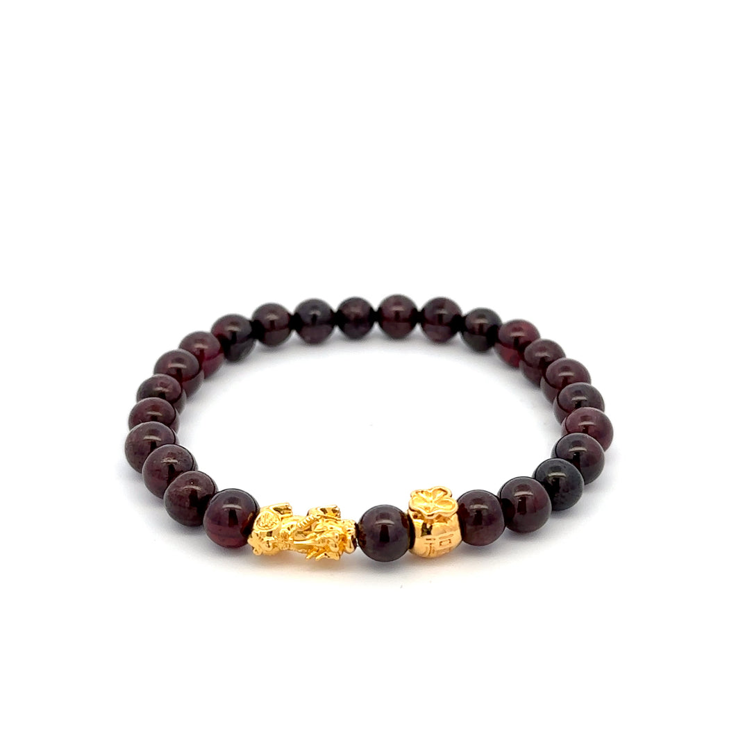 18K Gold Dragon Pixiu Piyao Money Bag Lucky Charm Bracelet Gemstones Birthstones 6mm - Rafant