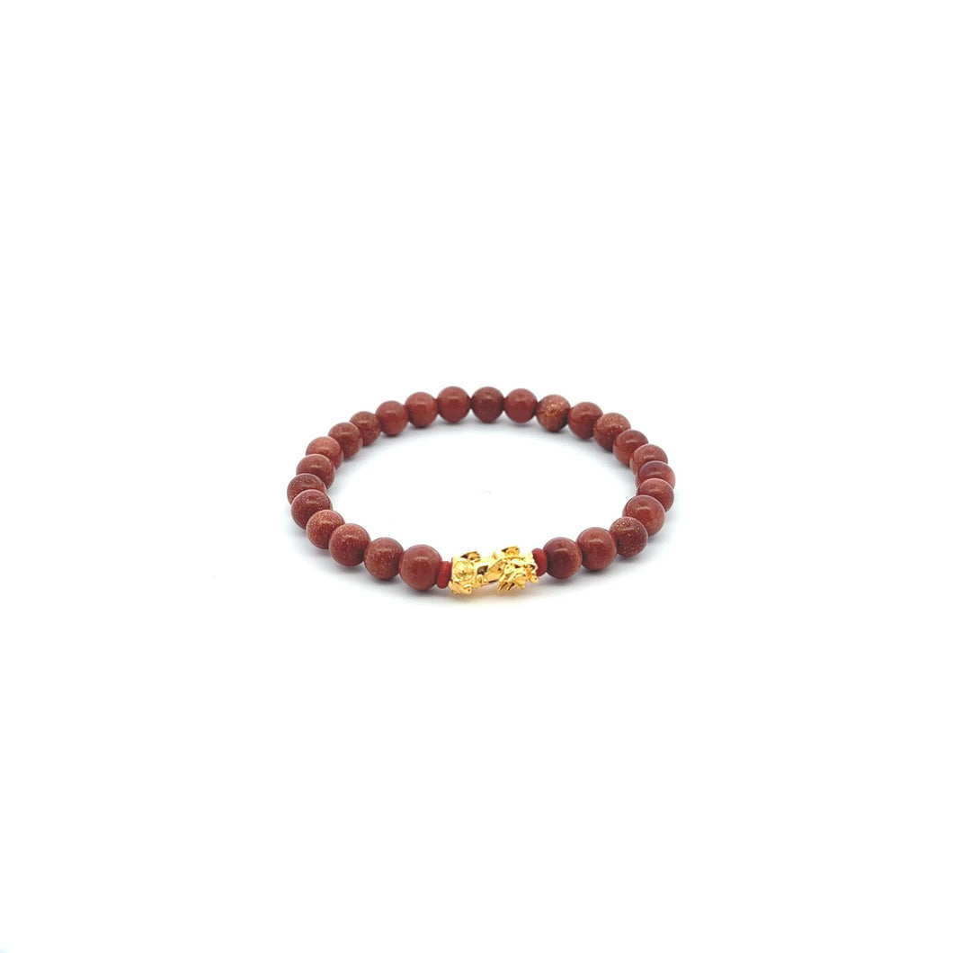 18K Gold Pixiu Piyao Lucky Charm Bracelet Goldstone Gemstones 6mm