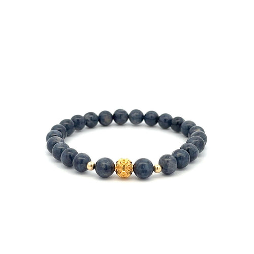 18K Gold Money Ball Lucky Charm Beads Bracelet Gemstones Sapphire 6mm - Rafant