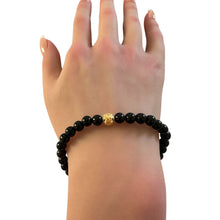 Load image into Gallery viewer, 18K Gold Money Coin Ball Lucky Bracelet Gemstones Obsidian 6mm Size 6.5 inches
