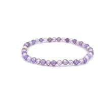 Load image into Gallery viewer, Cubic Zirconia Purple Micro Faceted Gemstone Beaded Stretch Bracelet 14K Gold Accent Bead Handmade - Rafant
