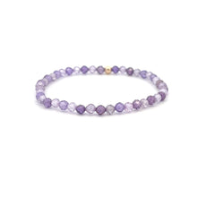 Load image into Gallery viewer, Cubic Zirconia Purple Micro Faceted Gemstone Beaded Stretch Bracelet 14K Gold Accent Bead Handmade - Rafant
