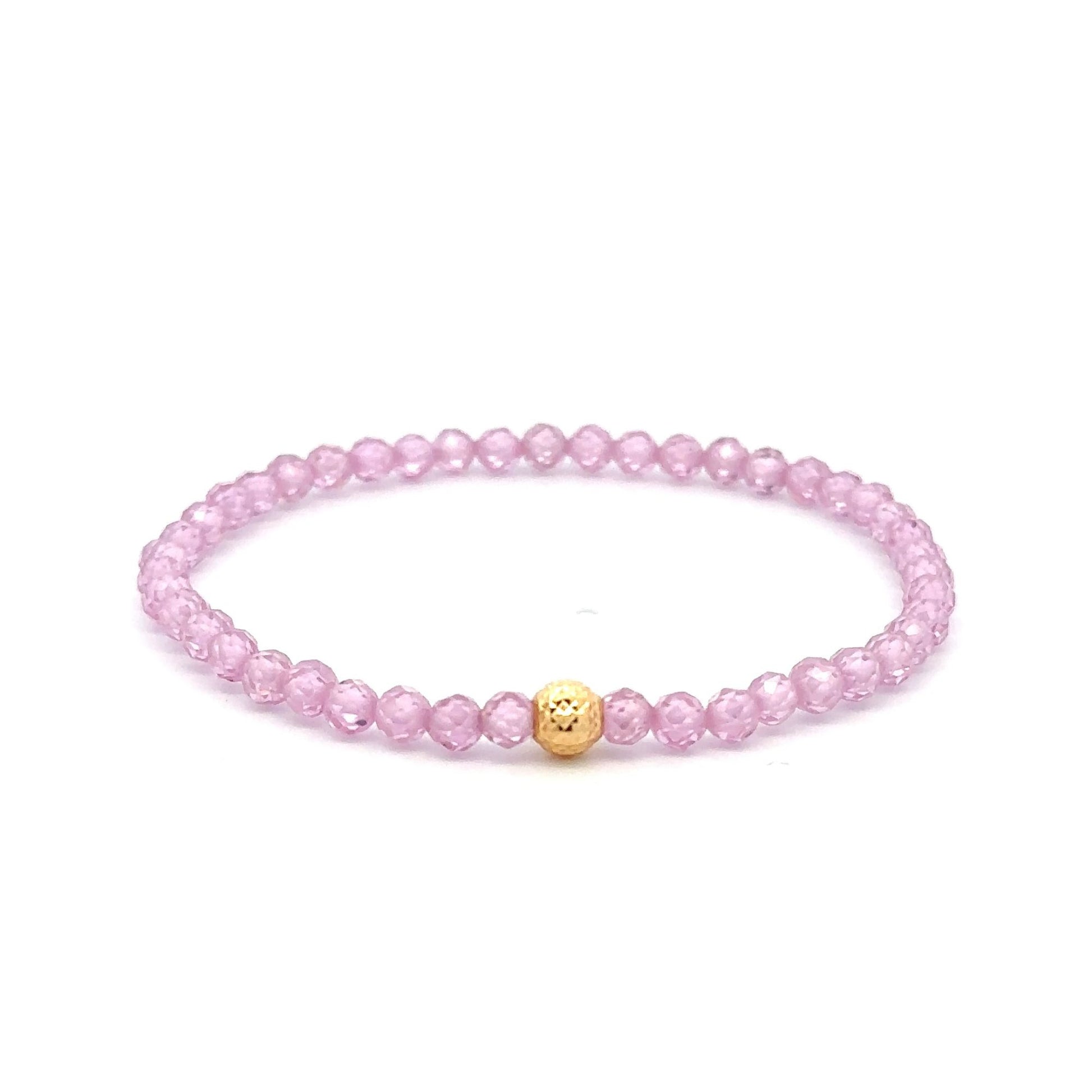 18K Gold Bead Stretchable Bracelet Pink Faceted Zircon Gemstones - Rafant