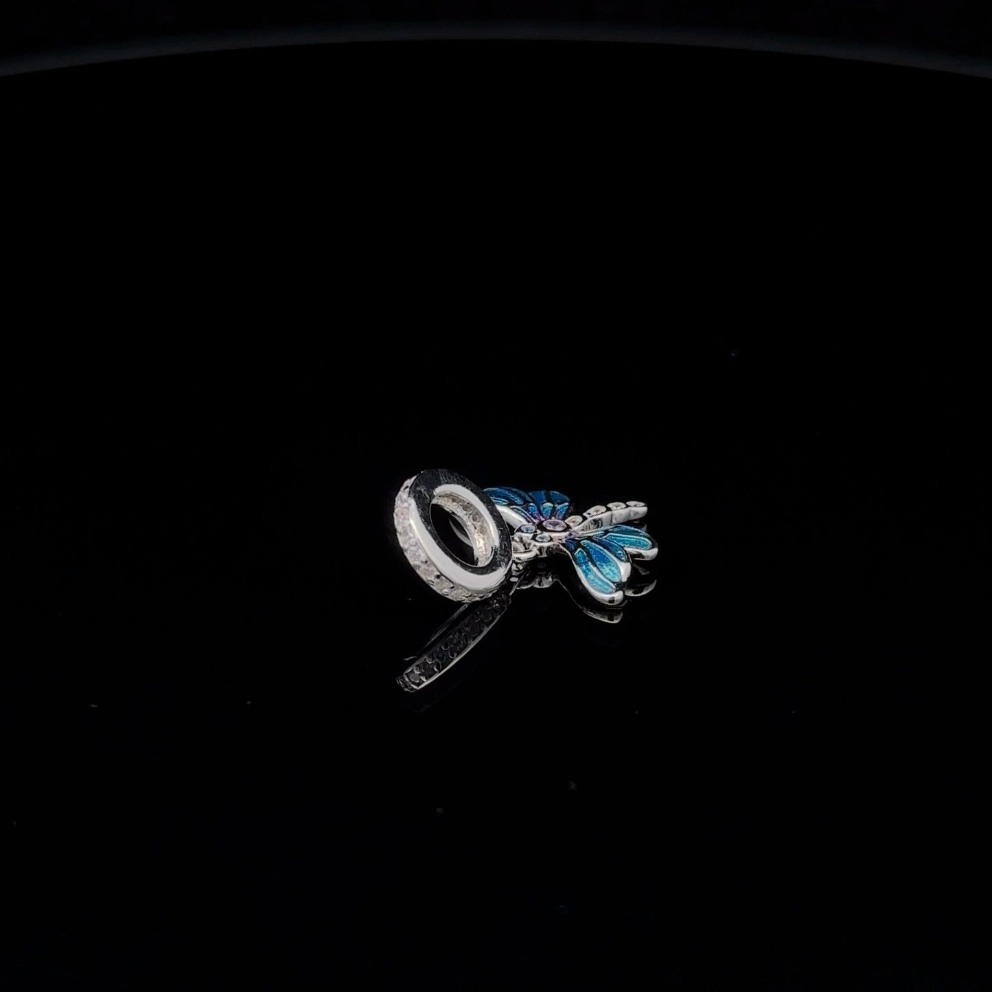 925 Sterling Silver Charm Bead Dragonfly Insect Cubic Zircons Blue For Charm Bracelet Necklace - Rafant
