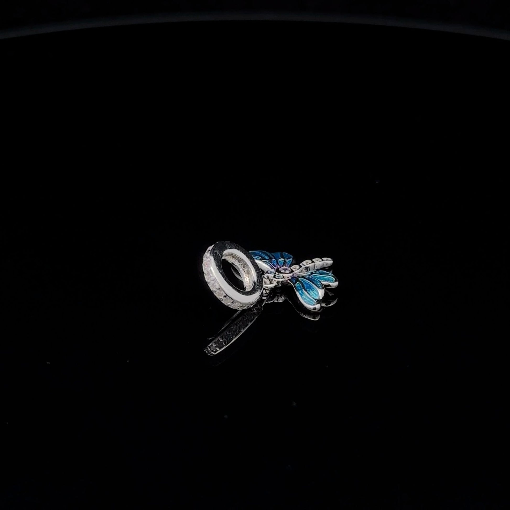 925 Sterling Silver Charm Bead Dragonfly Insect Cubic Zircons Blue For Charm Bracelet Necklace - Rafant