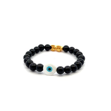 Load image into Gallery viewer, 18K Gold Pixiu Piyao Bracelet Natural Onyx Gemstones 6mm MOP Evil Eye
