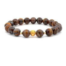 Load image into Gallery viewer, 18K Gold Money Ball Lucky Charm Beads Bracelet Gemstones Tiger&#39;s Eye 8mm - Rafant
