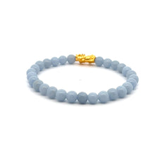 Load image into Gallery viewer, 24K Gold Piyao Pixiu Lucky Charm Bracelet Gemstones Angelite 6mm - Rafant
