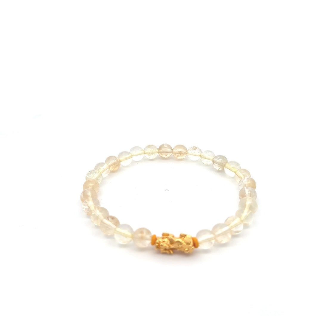 18K Gold Pixiu Piyao Lucky Charm Bracelet Natural Citrine Gemstones 6mm