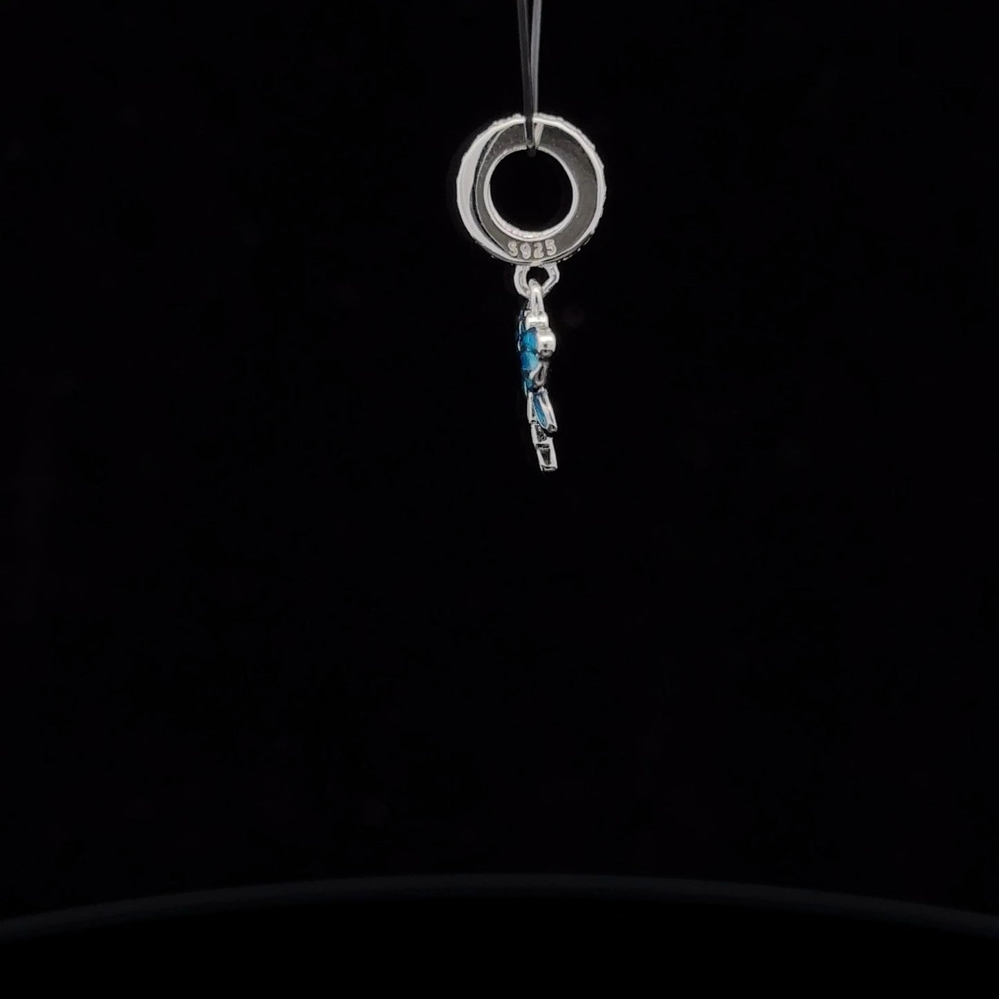 925 Sterling Silver Charm Bead Dragonfly Insect Cubic Zircons Blue For Charm Bracelet Necklace - Rafant