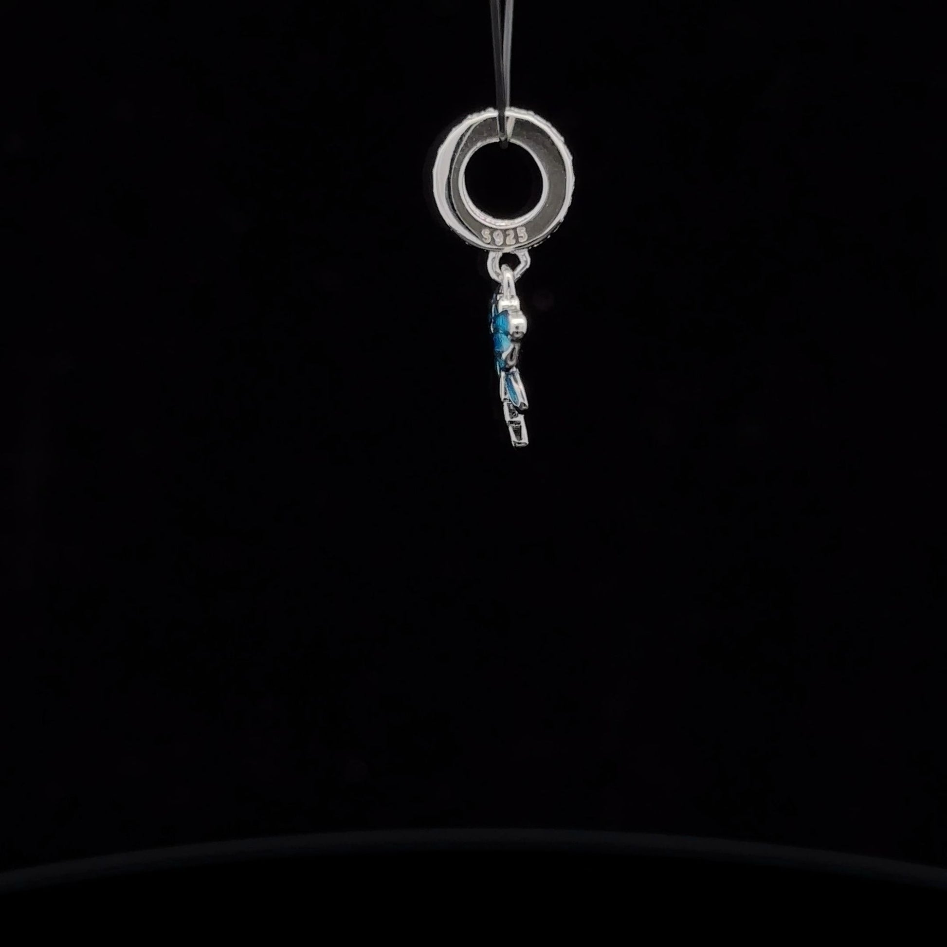 925 Sterling Silver Charm Bead Dragonfly Insect Cubic Zircons Blue For Charm Bracelet Necklace - Rafant